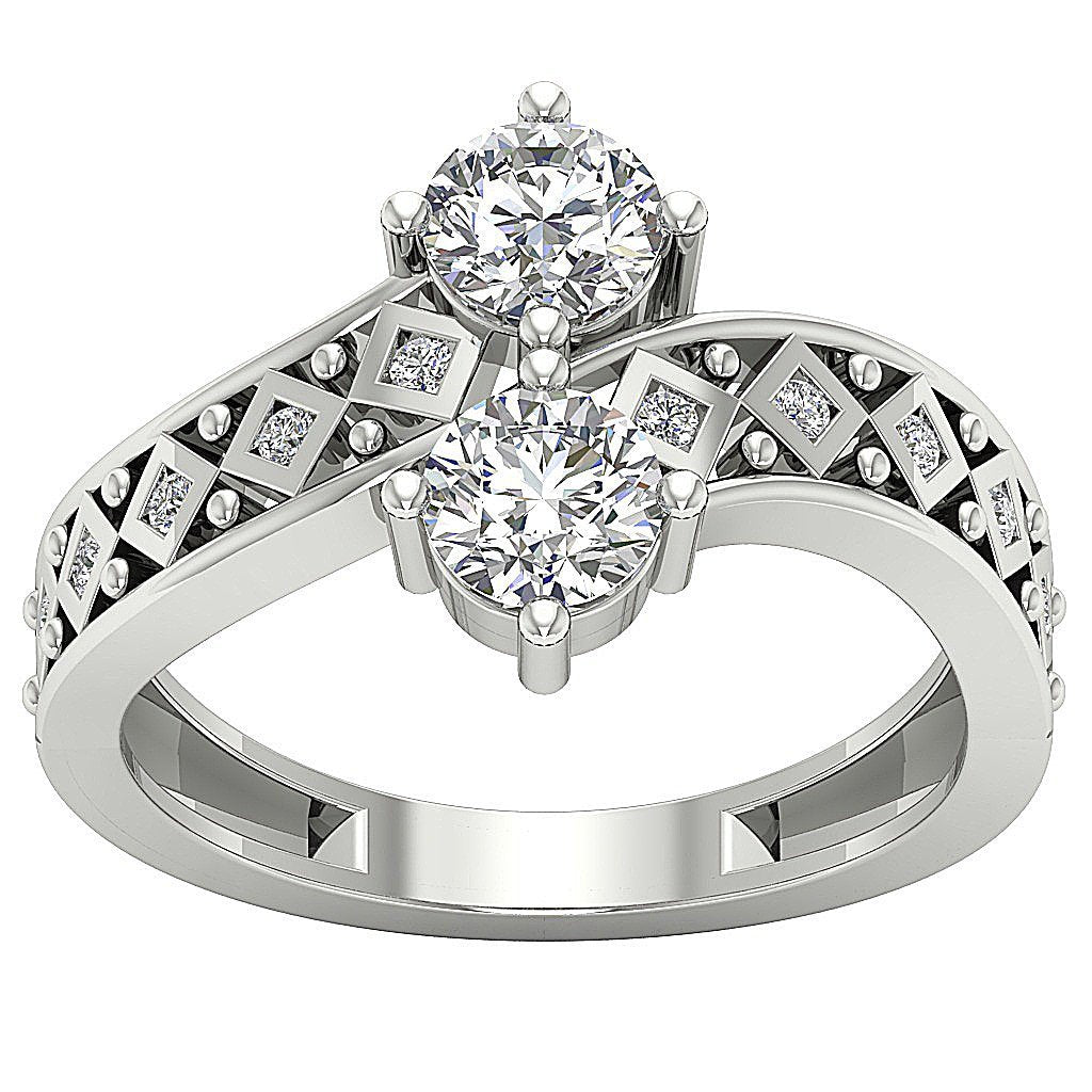 Prong Bezel Set Forever Us Solitaire Two Stone Wedding Ring Genuine Diamond SI1 G 1.15 Ct