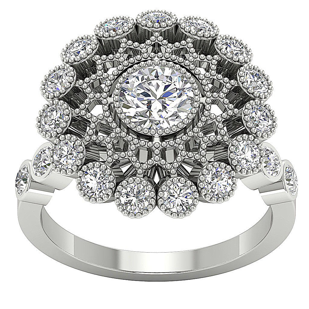 Halo Solitaire Anniversary Ring Round Diamond I1 G 3.15 Ct 14k White Yellow Rose Gold Bezel Set