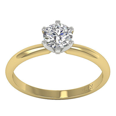14K Yellow Gold Solitaire Natural Diamond Designer Wedding Ring I1 G 0.80 Carat Prong Set 6.00MM