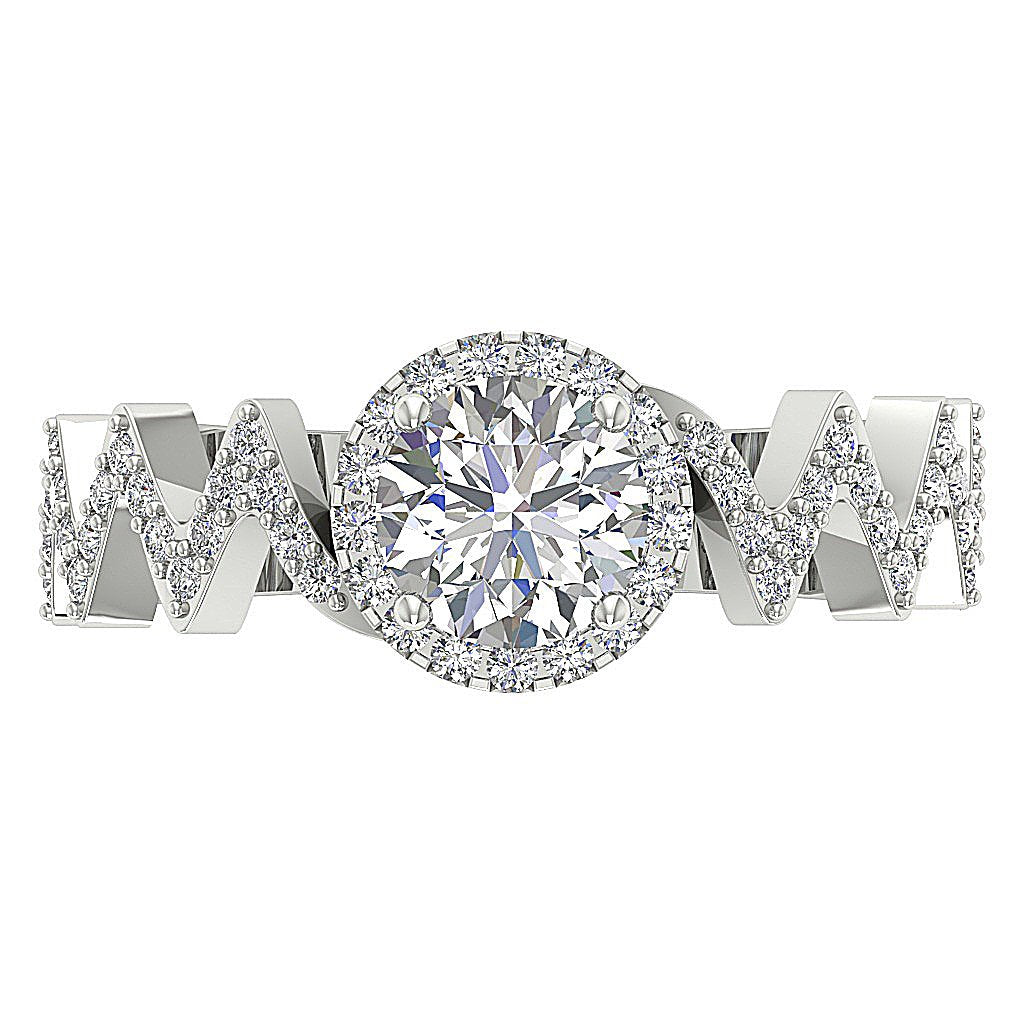 Zig Zag Halo Solitaire Natural Diamond Ring I1 G 1.55 Ct 14K Yellow Gold Prong Set