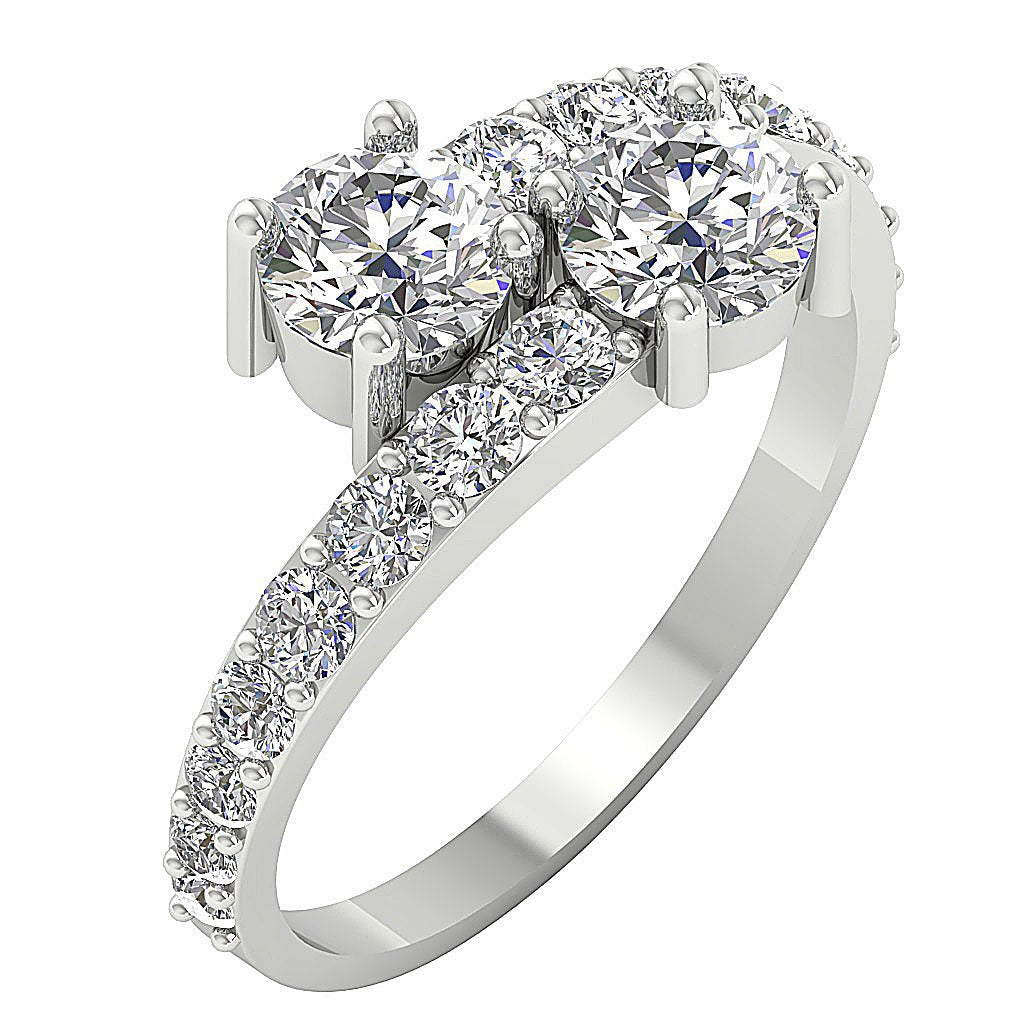 Forever Us Two Stone Wedding Ring Genuine Diamond SI1 G 1.85 Ct Prong Set 14k Solid Gold