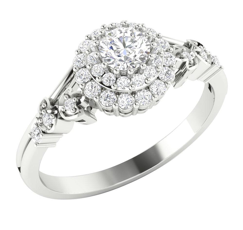Genuine Diamond Solitaire Double Halo Wedding Ring SI1 G 0.60 Ct Prong Set 14k White Gold