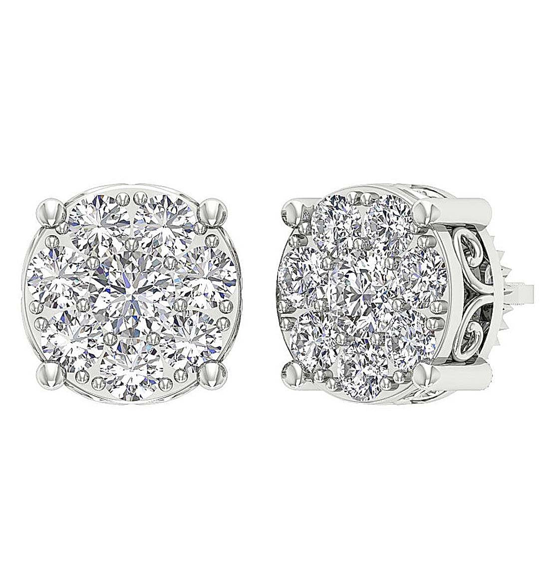 Natural Diamond Solitaire Studs Engagement Earrings VS1/SI1/I1 1.50 Ct 14k/18k White Gold Prong Set