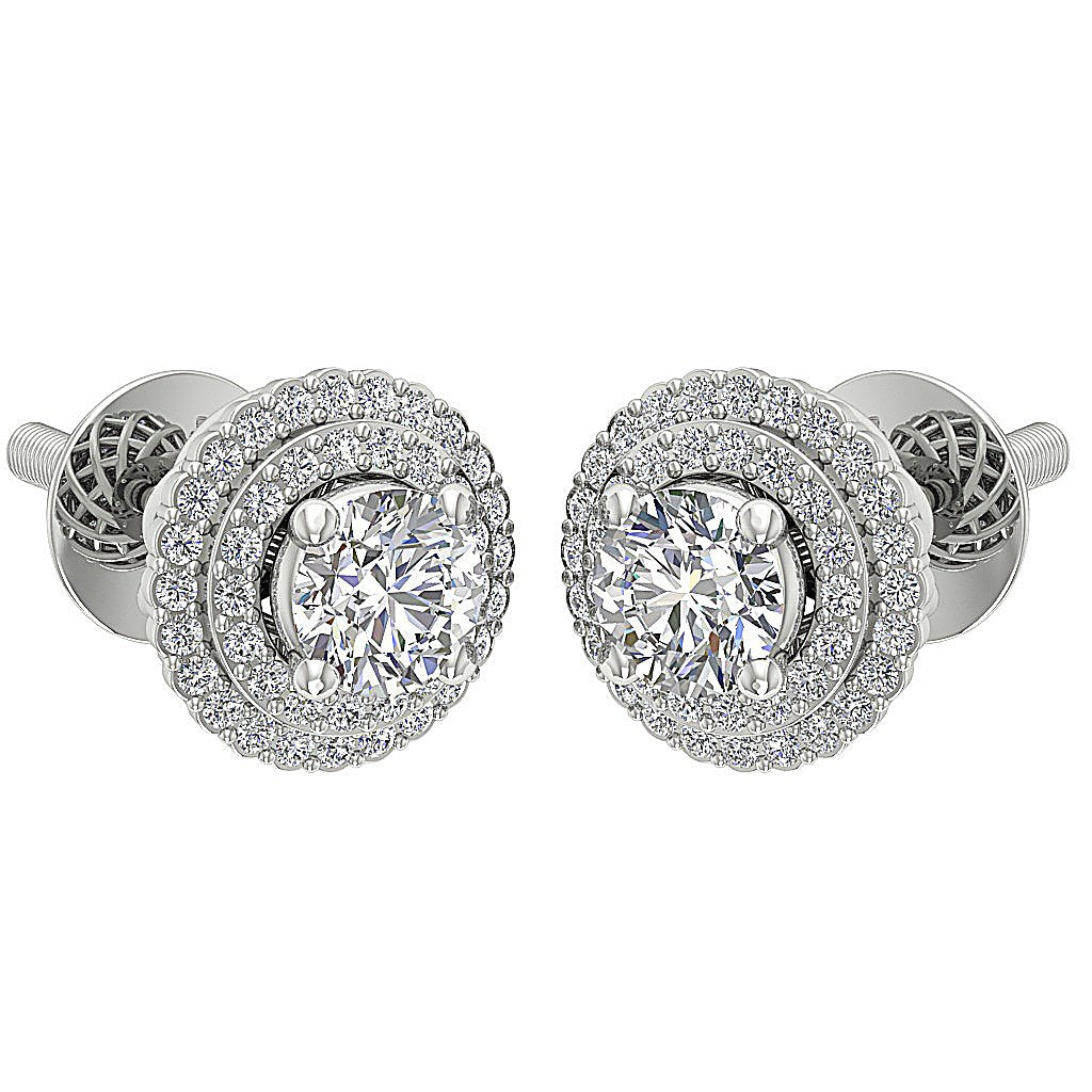 Designer Halo Solitaire Studs Earrings I1 G 1.50 Ct 14k/18k Solid Gold Round Diamonds Prong Set