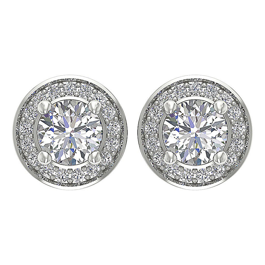 14k/18k Rose Gold Round Diamond I1 G 1.30Ct Removable Jacket Halo Solitaire Stud Earring Prong Set