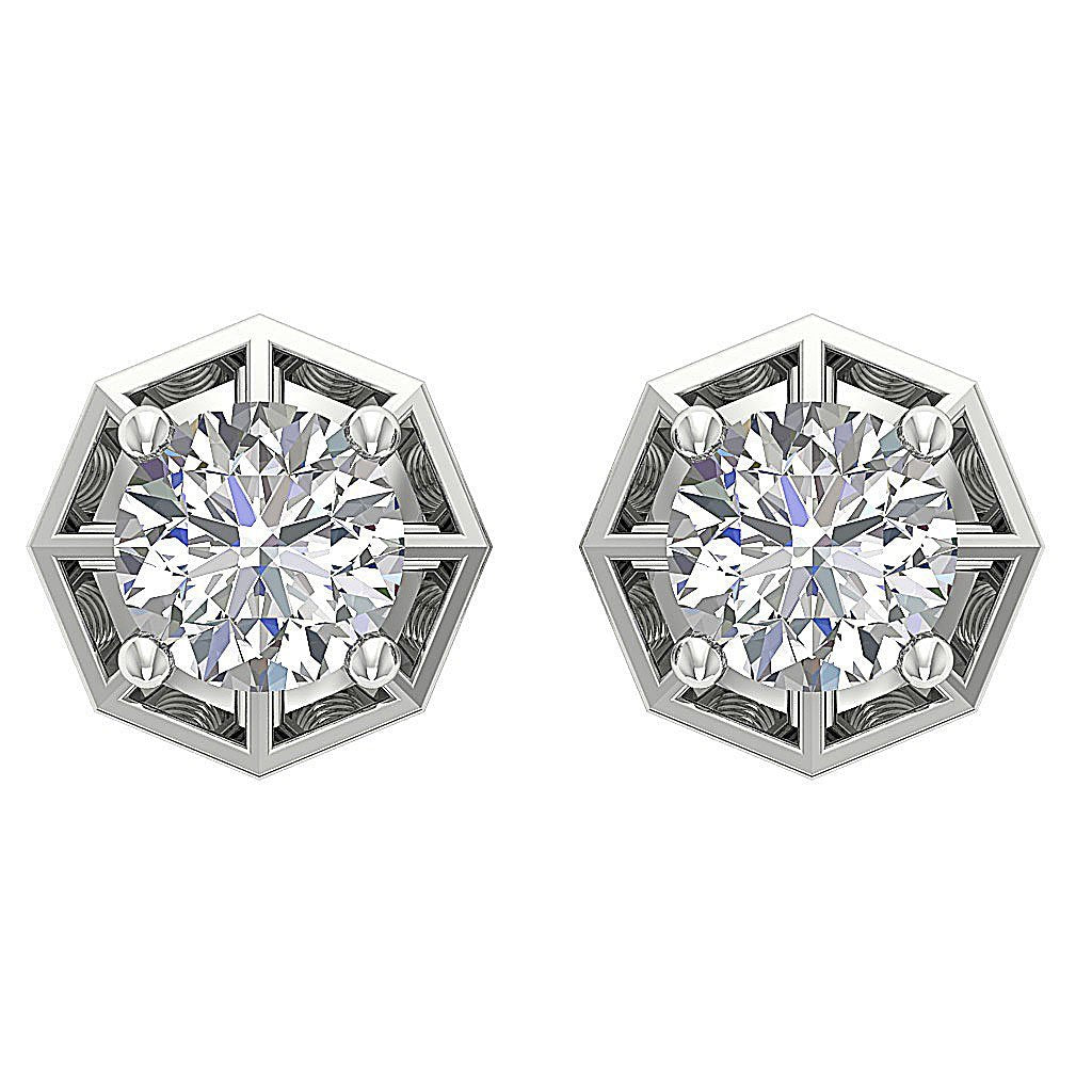 Natural Diamond Solitaire Studs Engagement Earrings SI1/I1 G 0.55 Ct 14k/18k White Gold Prong Set