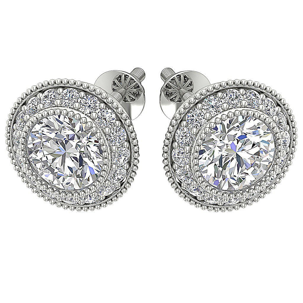 Designer Halo Solitaire Stud Earring SI1 G 1.20Ct 14k/18k Solid Gold Round Diamond Prong Bezel Set