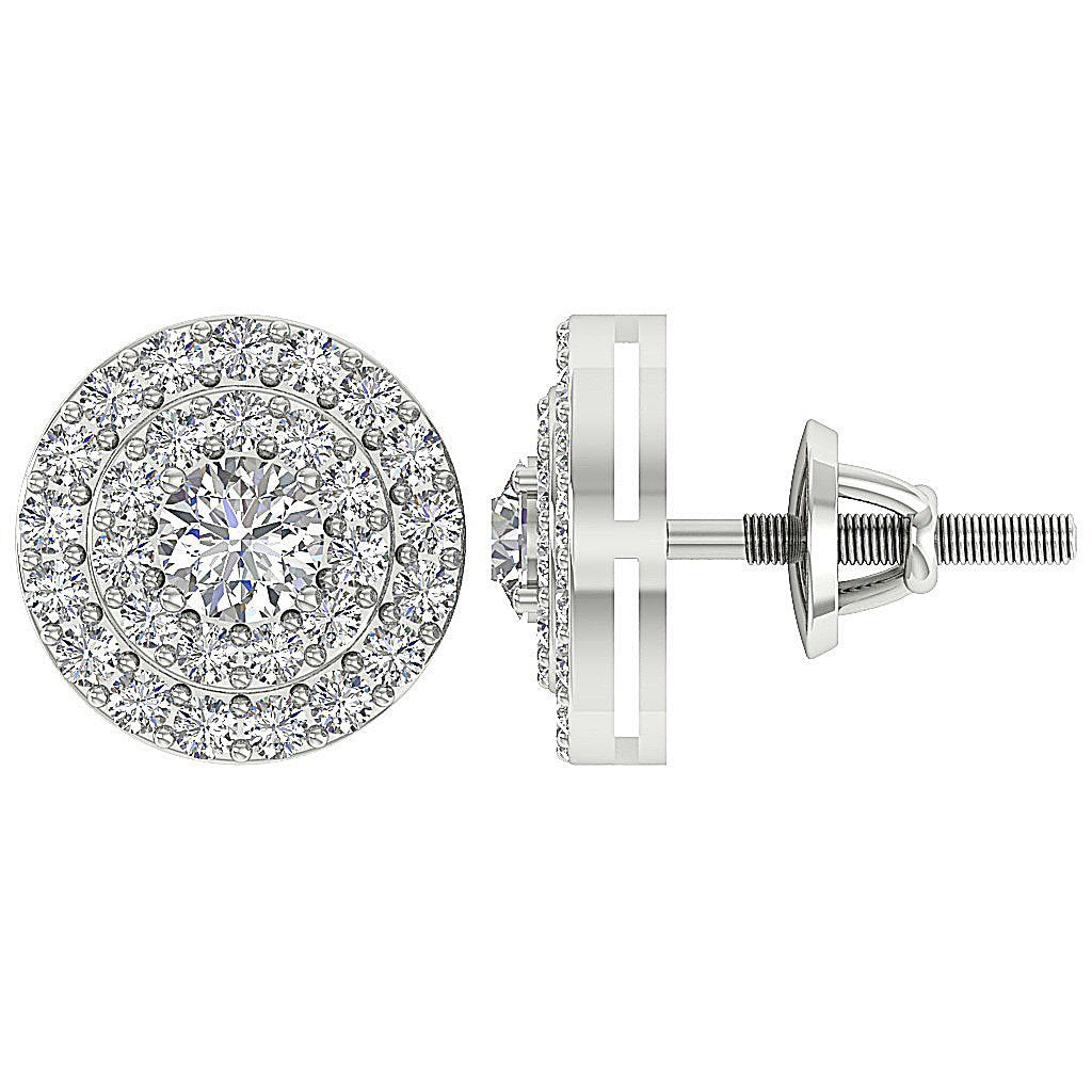 Halo Solitaire Studs Earrings I1 G 1.00 Ct 14k/18k Solid Gold Natural Diamonds