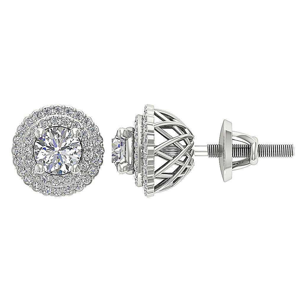Designer Halo Solitaire Studs Earrings I1 G 1.50 Ct 14k/18k Solid Gold Round Diamonds Prong Set