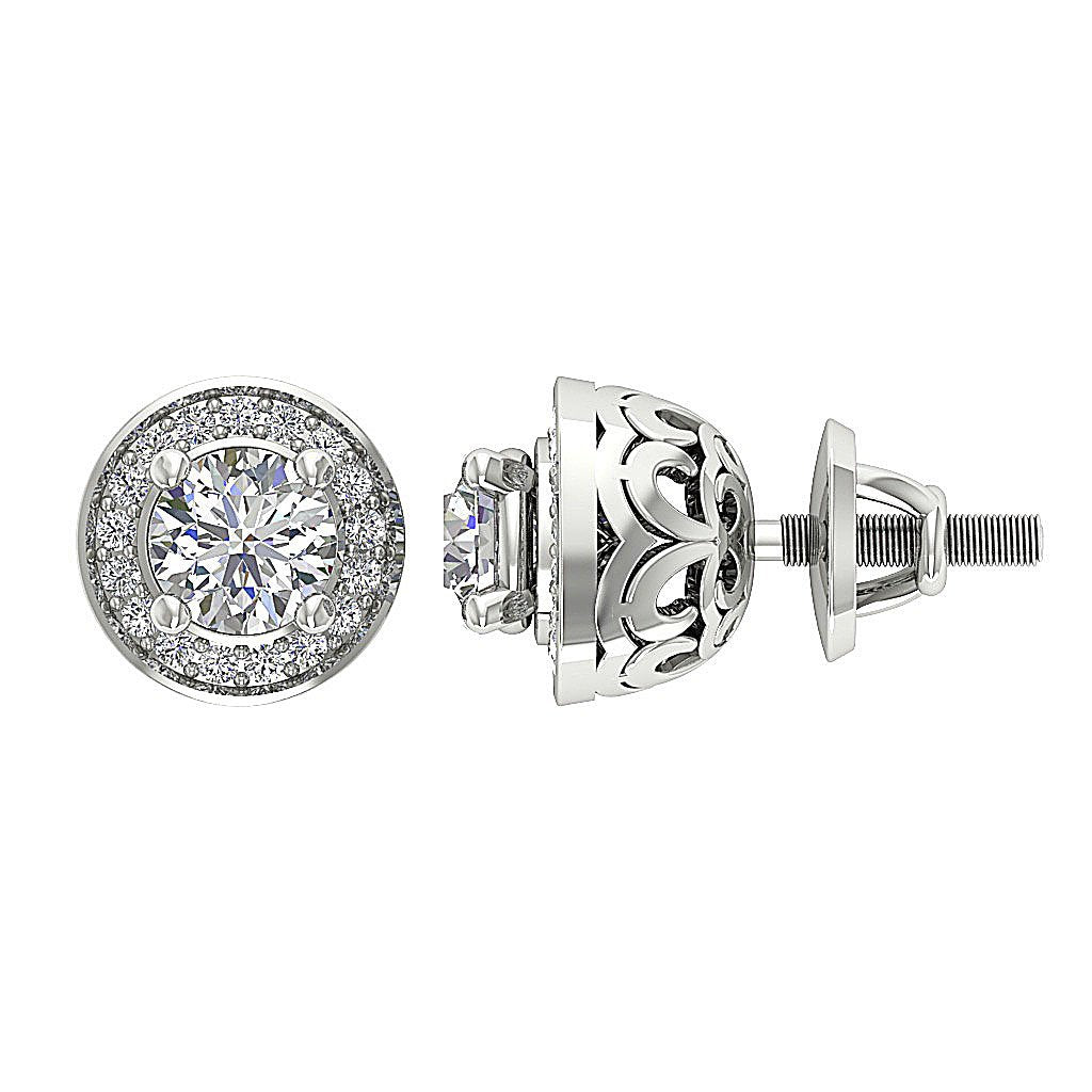 14k/18k Rose Gold Round Diamond I1 G 1.30Ct Removable Jacket Halo Solitaire Stud Earring Prong Set