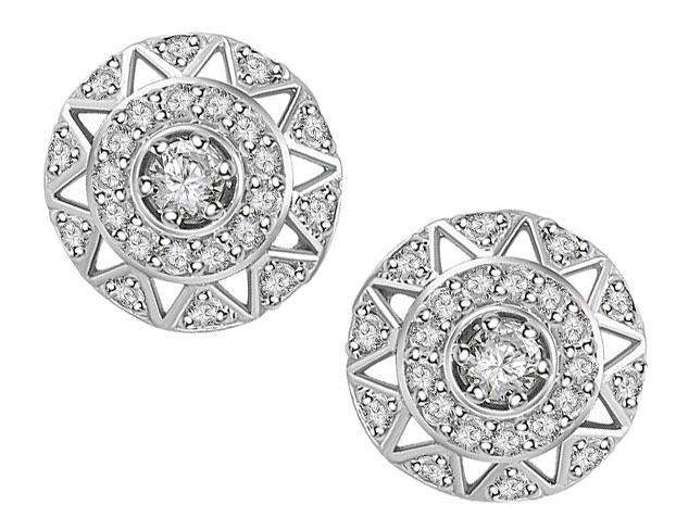Halo Solitaire Studs Earrings 14k/18k Solid Gold Natural Diamonds SI1 G 0.65 Ct Pave Set