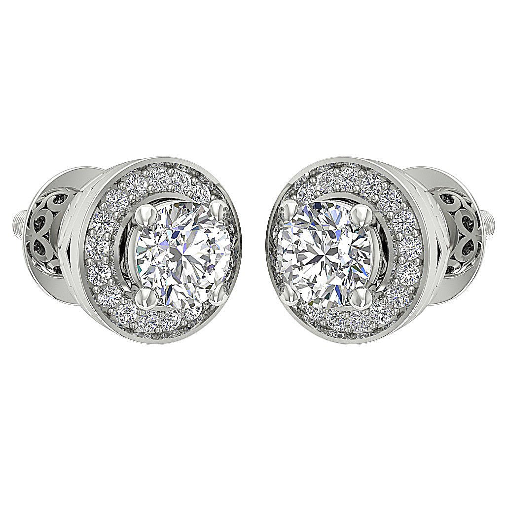 14k/18k Rose Gold Round Diamond I1 G 1.30Ct Removable Jacket Halo Solitaire Stud Earring Prong Set