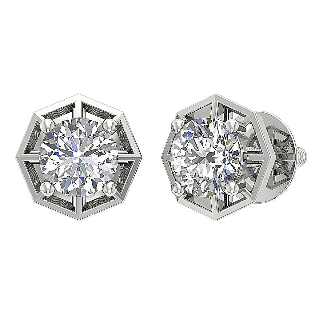 Natural Diamond Solitaire Studs Engagement Earrings SI1/I1 G 0.55 Ct 14k/18k White Gold Prong Set