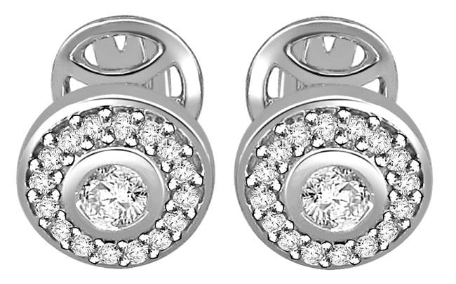 Designer Halo Solitaire Studs Earrings Pave Set 14k/18k Gold Natural Diamonds I1 G 0.50 Ct
