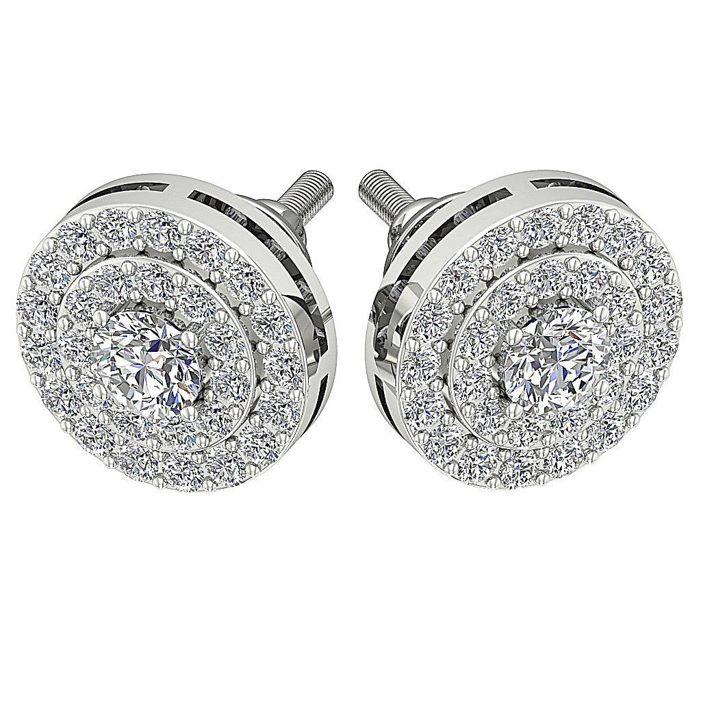 Halo Solitaire Studs Earrings I1 G 1.00 Ct 14k/18k Solid Gold Natural Diamonds