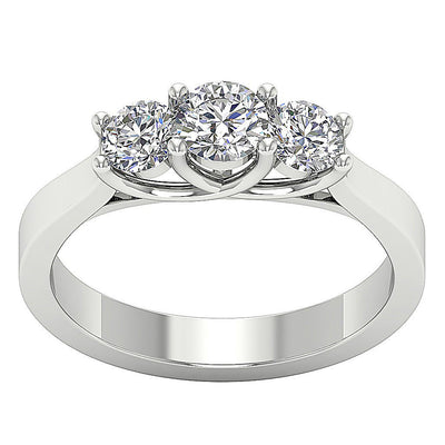 Designer Three Stone Wedding Ring Natural Diamond SI1 G 0.55 Ct Prong Set 14k White Gold 4.00MM
