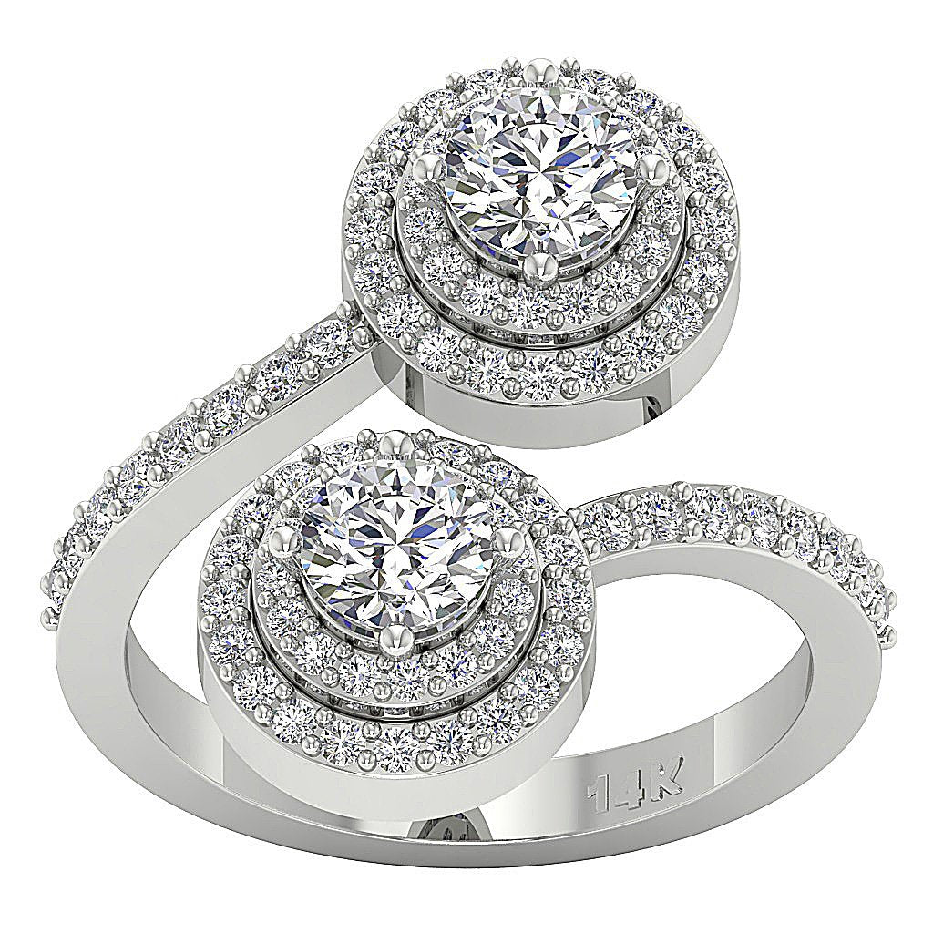 Natural Diamond Forever Us Two Stone Double Halo Solitaire Engagement Ring I1 G 2.00 Ct