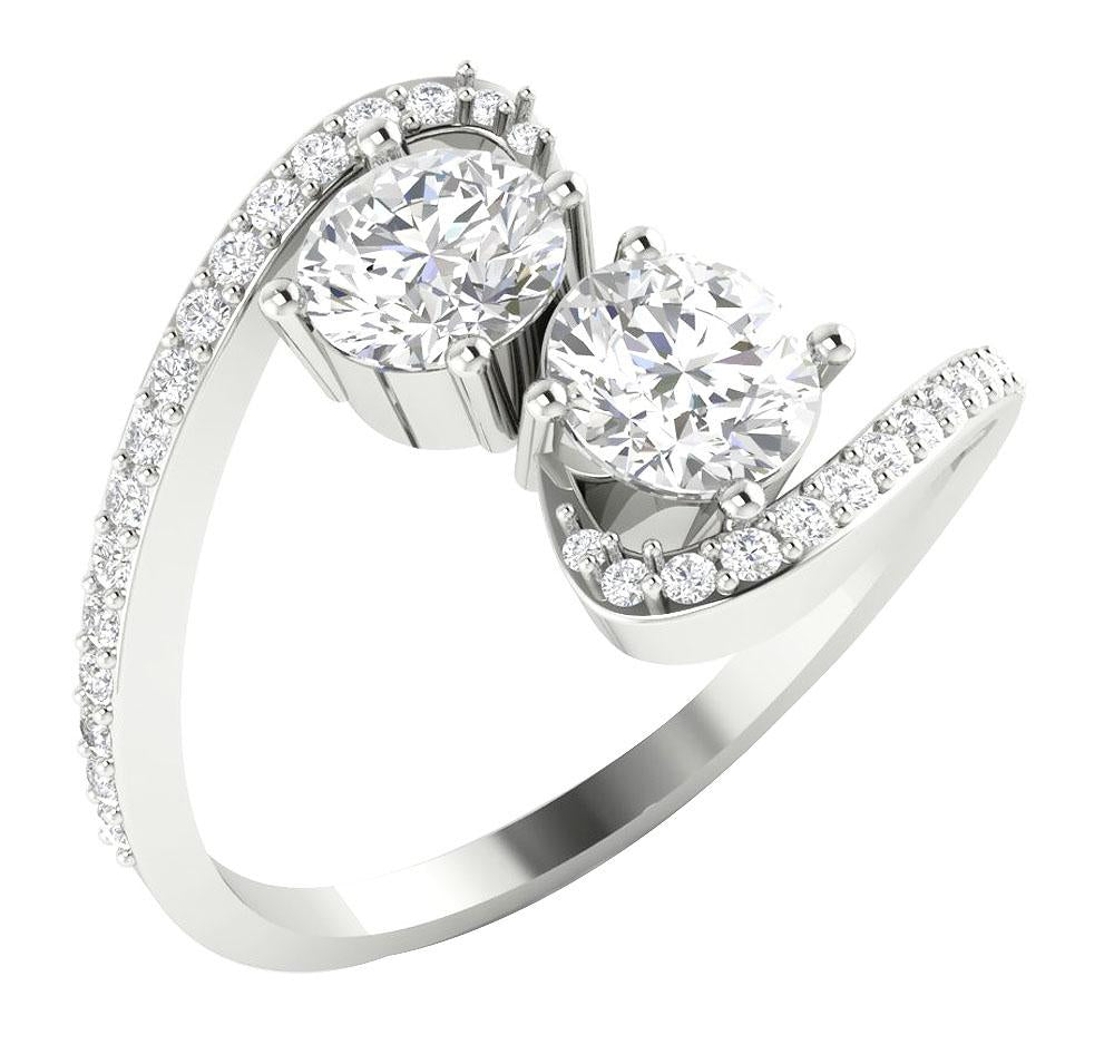 Prong Set Forever Us Two Stone Solitaire Anniversary Ring Round Diamond I1 G 1.60 Ct 14k White Gold