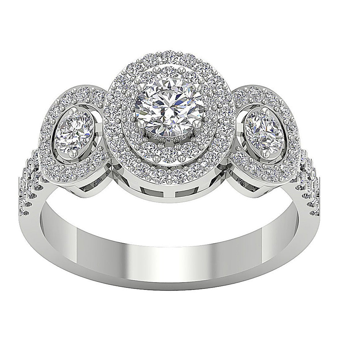 Solitaire Double Halo Engagement Ring Natural Diamond SI1 G 1.40 Ct 14k Solid Gold Prong Set
