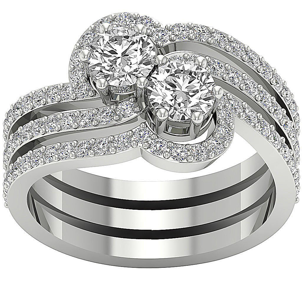 Genuine Diamond Forever Us Two Stone Designer Wedding Ring SI1 G 2.00 Ct Prong Set