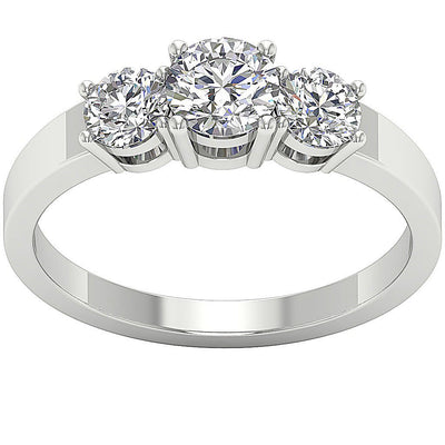 Three Stone Wedding Ring Natural Diamond I1 G 1.01 Ct Prong Set 14k White Yellow Rose Gold 5.20MM