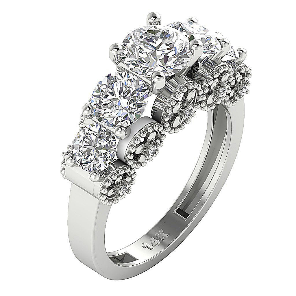 Prong Set Designer Five Stone Anniversary Ring 14k Rose Gold Round Diamond I1 G 3.15 Ct