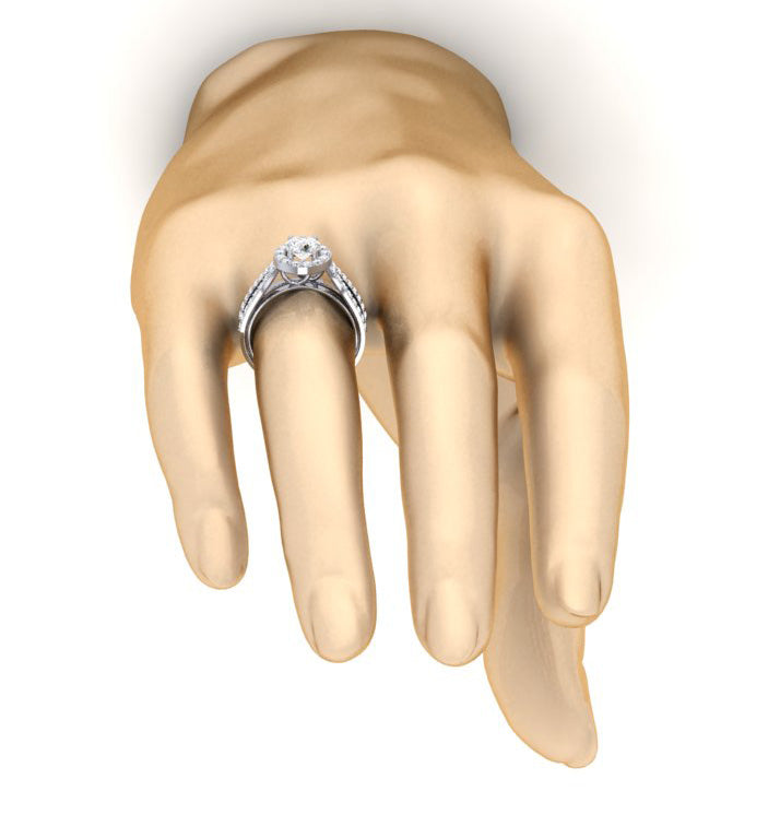 Prong Set Solitaire Split Shank Halo Engagement Ring For Her SI1 G 1.05 Carat Diamond 14K Gold