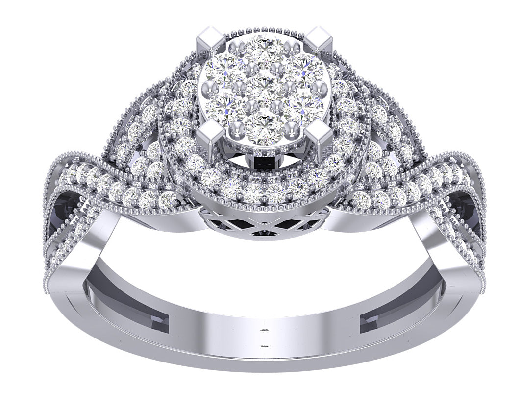 Halo Engagement Twisted Solitaire Ring For Women SI1 G 0.60 Carat Diamond 14K Gold