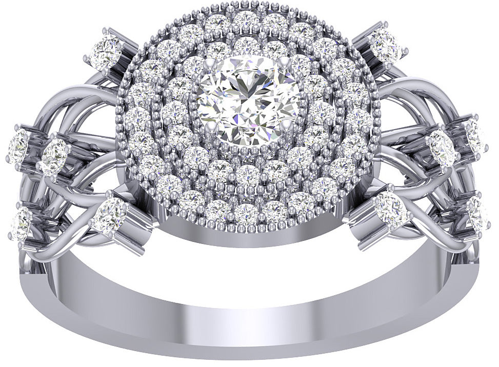 Diamond Milgrain Solitaire Halo Engagement Ring For Women I1 G 1.10 Carat 14K White Gold