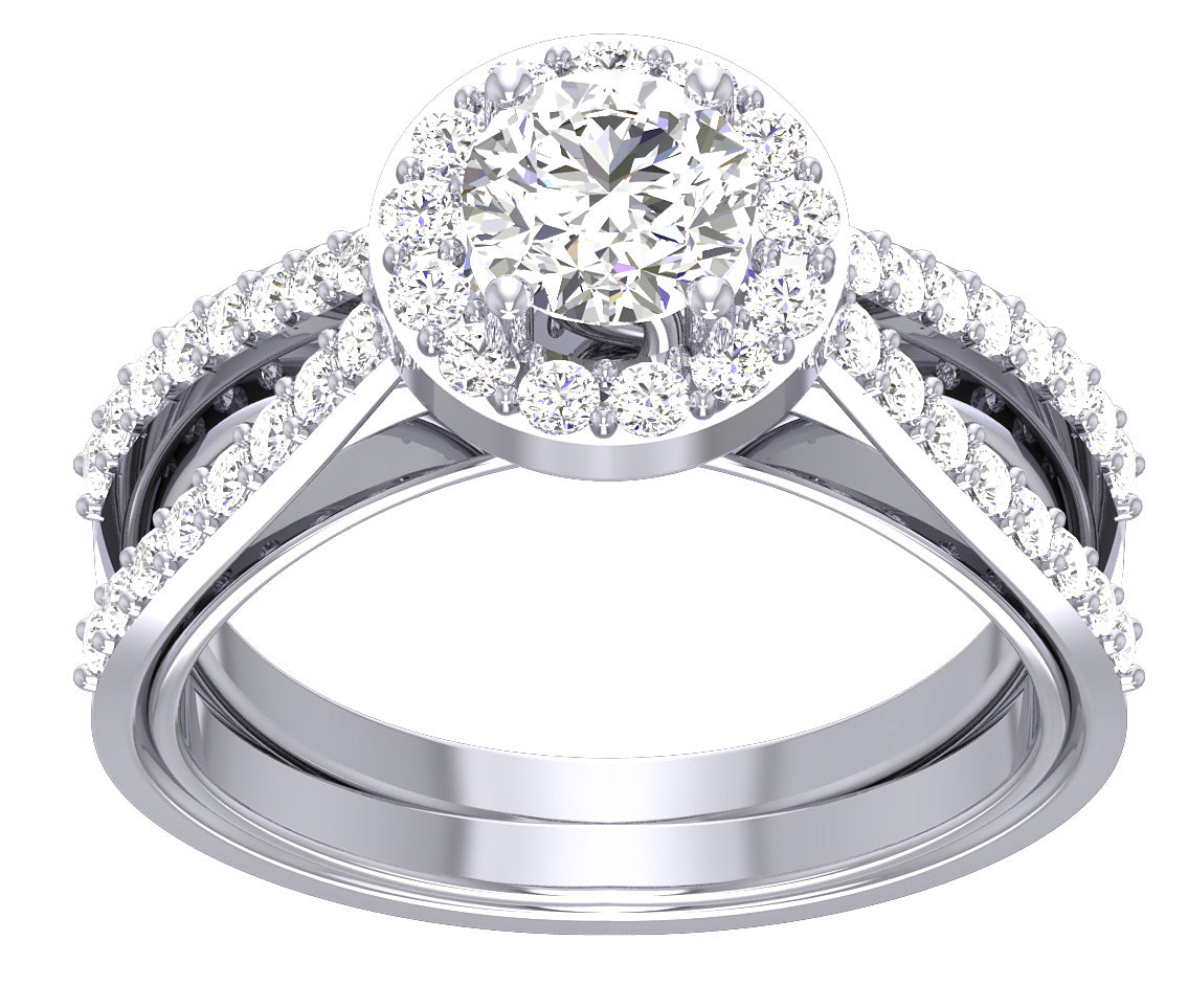 Prong Set Solitaire Split Shank Halo Engagement Ring For Her SI1 G 1.05 Carat Diamond 14K Gold