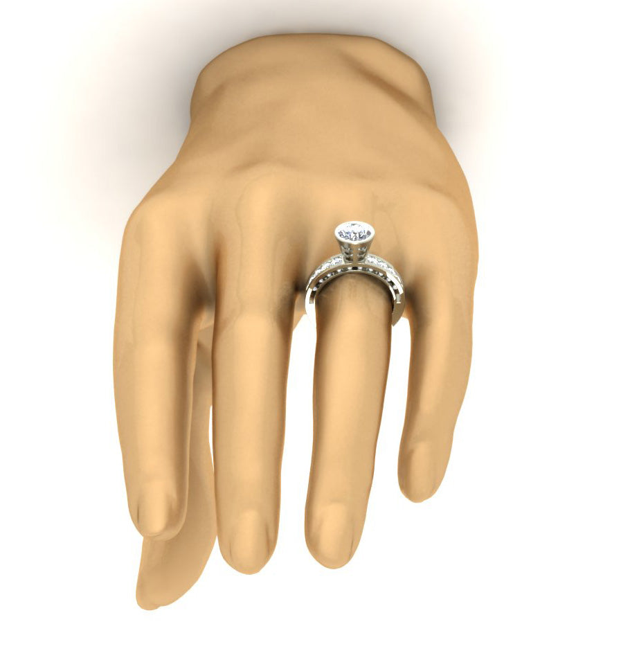Bezel & Channel Set Solitaire Diamond Engagement Ring I1 G 2.35 Carat Natural Diamond 14K Gold