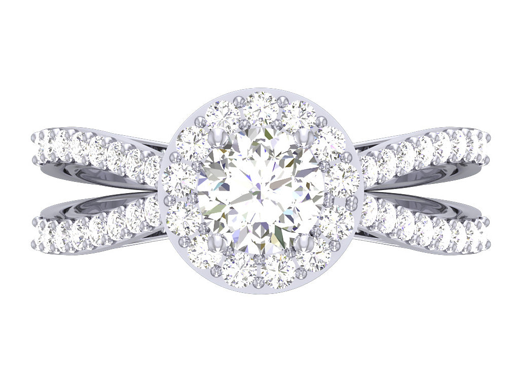 Prong Set Solitaire Split Shank Halo Engagement Ring For Her SI1 G 1.05 Carat Diamond 14K Gold