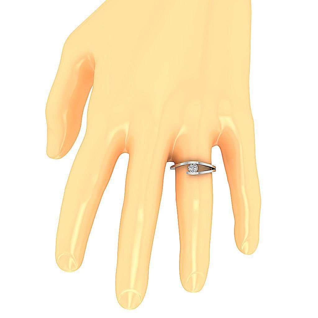 Designer bar setting solitaire ring in 18k solid gold on hand.