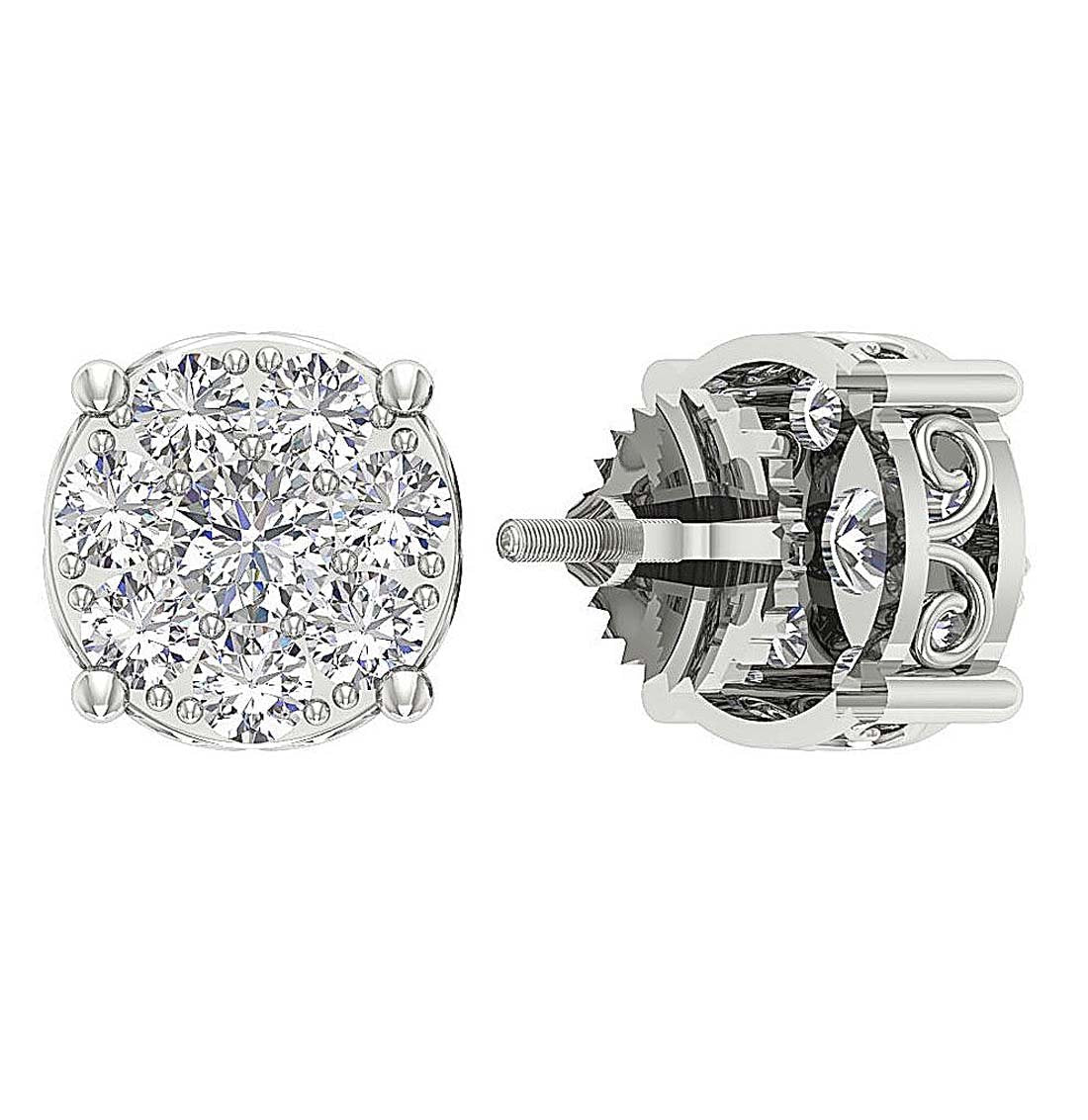 Natural Diamond Solitaire Studs Engagement Earrings VS1/SI1/I1 1.50 Ct 14k/18k White Gold Prong Set