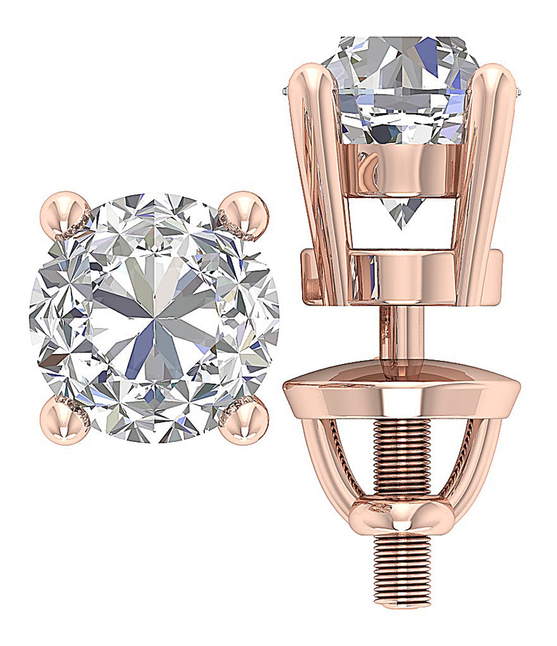 Genuine Lab Grown Diamond 14k Gold Solitaire Studs Earrings Prong Set