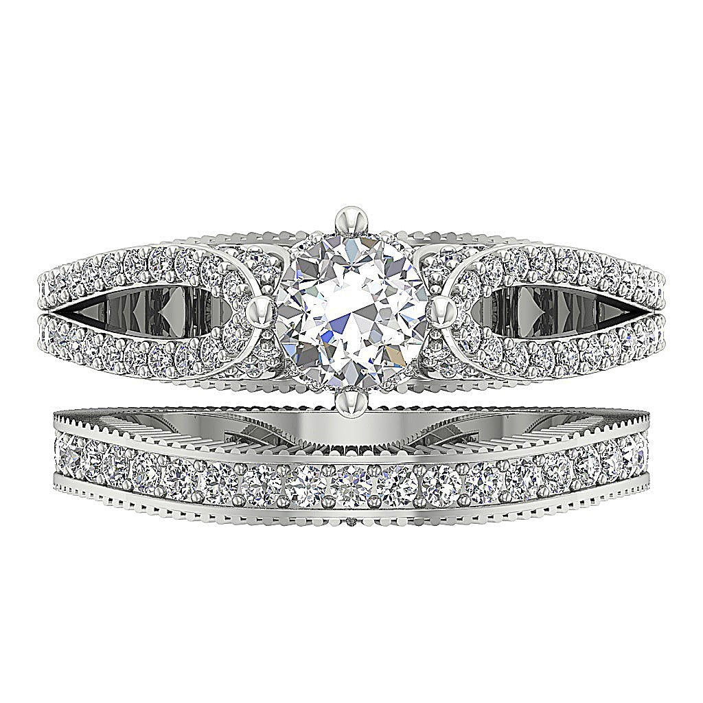 Double Bridal Solitaire Wedding Ring Set Natural Round Diamond SI1 G 1.85Ct