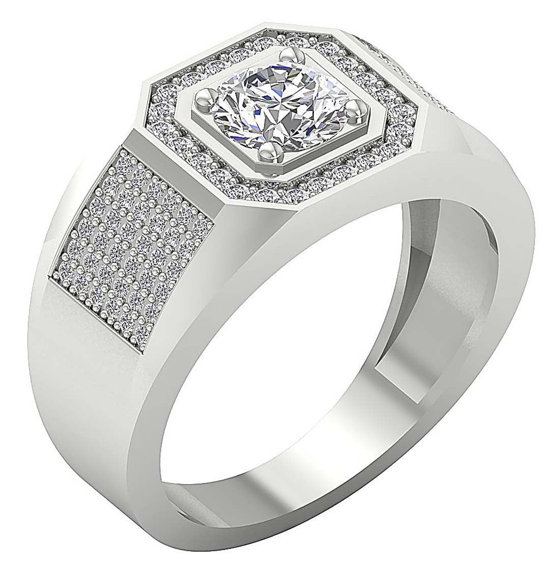 I1 G 1.65Ct 14k Solid Gold Mens Anniversary Ring Round Diamond Prong Set Width 12.00MM
