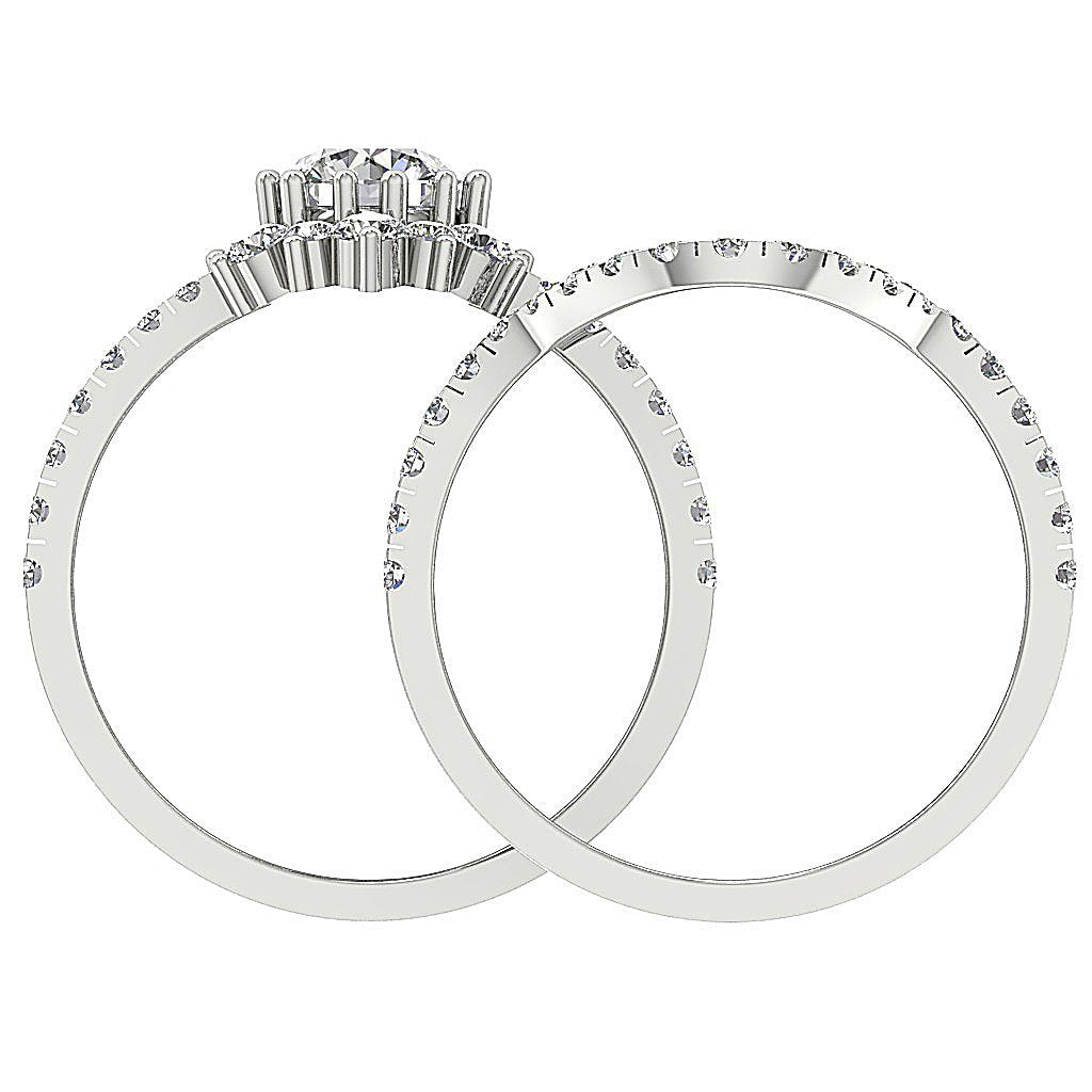 White Gold Diamond Wedding Ring Sets Round Cut I1 G 2.00 Ct Prong Set