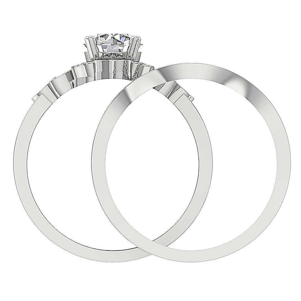 Matching Floral Bridal Wedding Ring Set I1 G 1.30 Ct Round Cut Diamond 14K Solid Gold