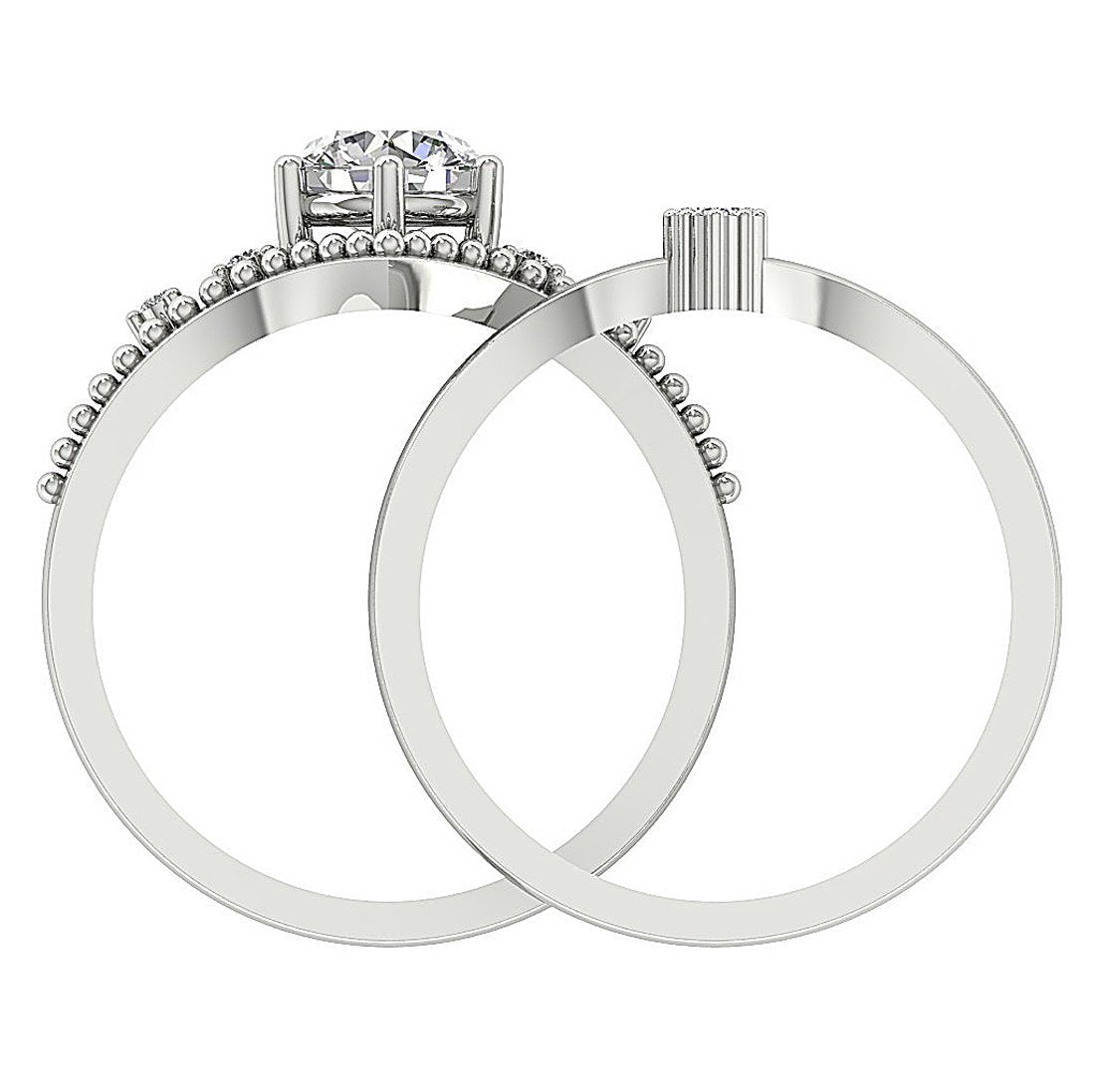 Matching Rings That Fit Together Natural Round Diamond I1 G 1.15 Carat 14k White Gold
