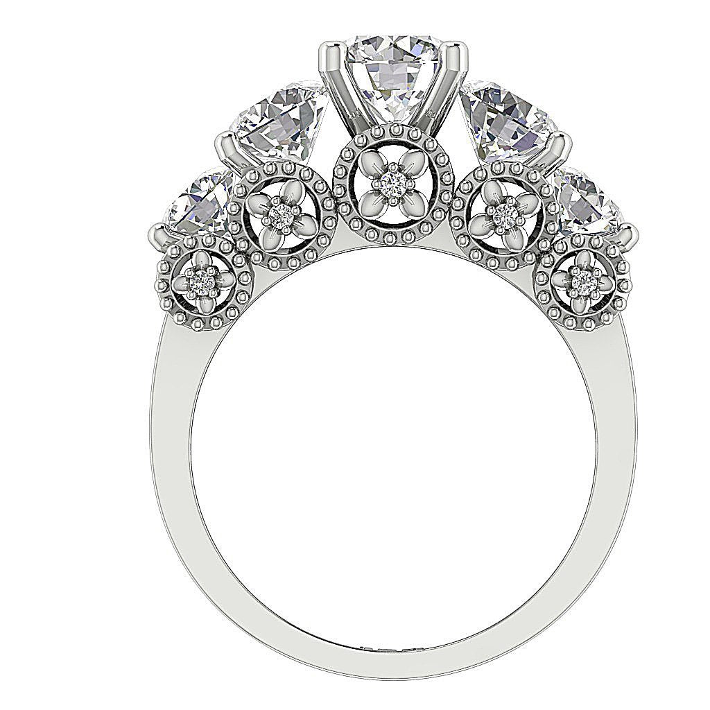 Prong Set Designer Five Stone Anniversary Ring 14k Rose Gold Round Diamond I1 G 3.15 Ct