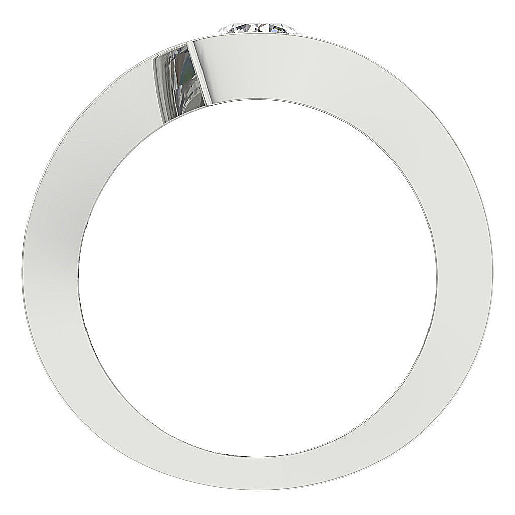 Side profile and top view of a minimalist diamond solitaire ring with a unique setting.