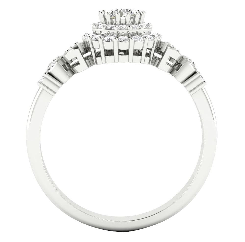 Genuine Diamond Solitaire Double Halo Wedding Ring SI1 G 0.60 Ct Prong Set 14k White Gold
