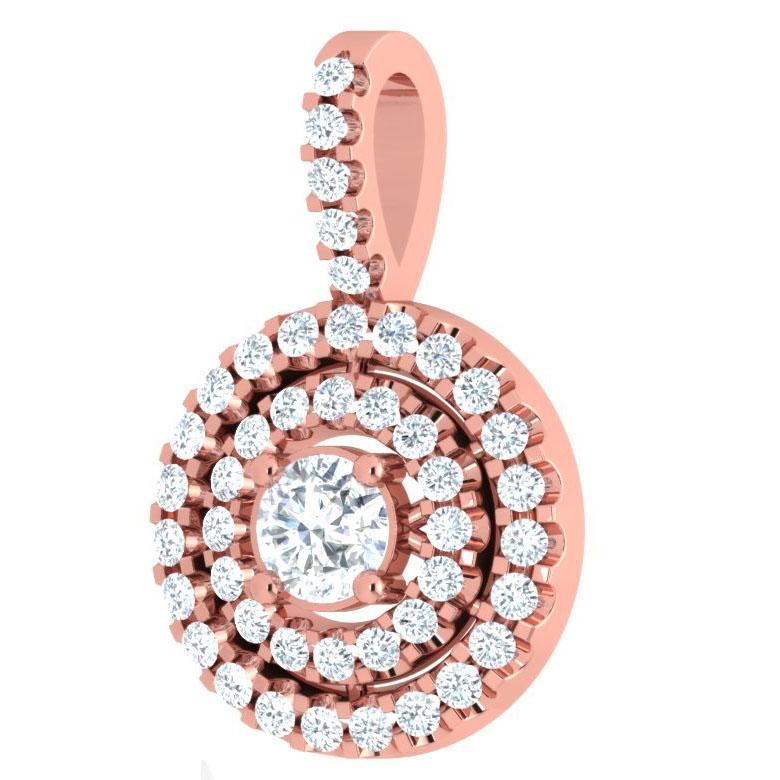 Double Halo Fashion Anniversary Pendant Round Diamond I1 G 1.10 Ct 14k/18k Solid Gold Prong Set