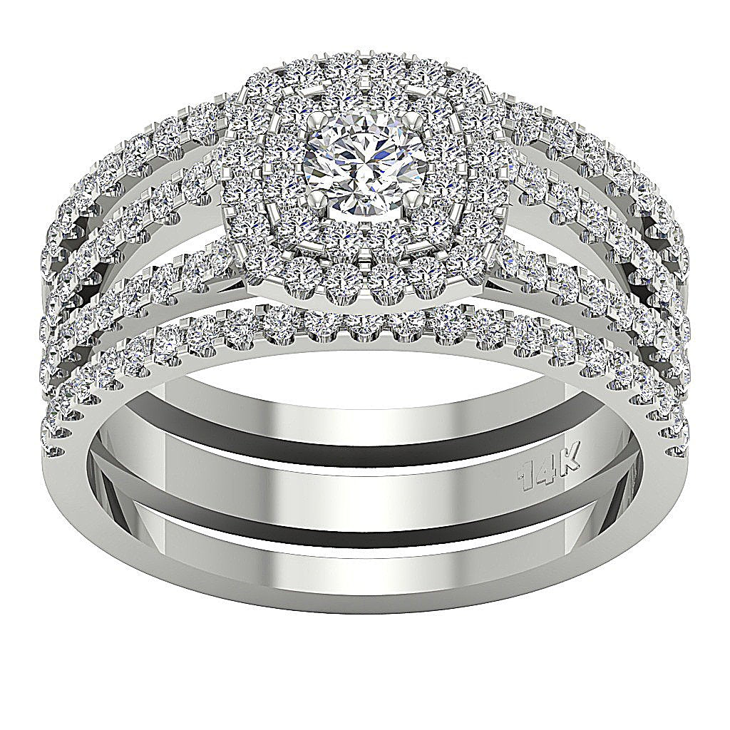 Cushion Double Halo Couple Wedding Ring Set Gold Genuine Diamond SI1 G 1.80 Carat