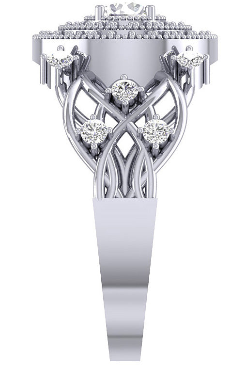 Diamond Milgrain Solitaire Halo Engagement Ring For Women I1 G 1.10 Carat 14K White Gold