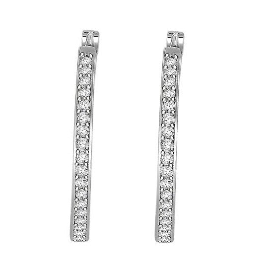 The Enzo Genuine Diamond 1.50 Carat In Outside Hoops Earring 14K Solid White Gold