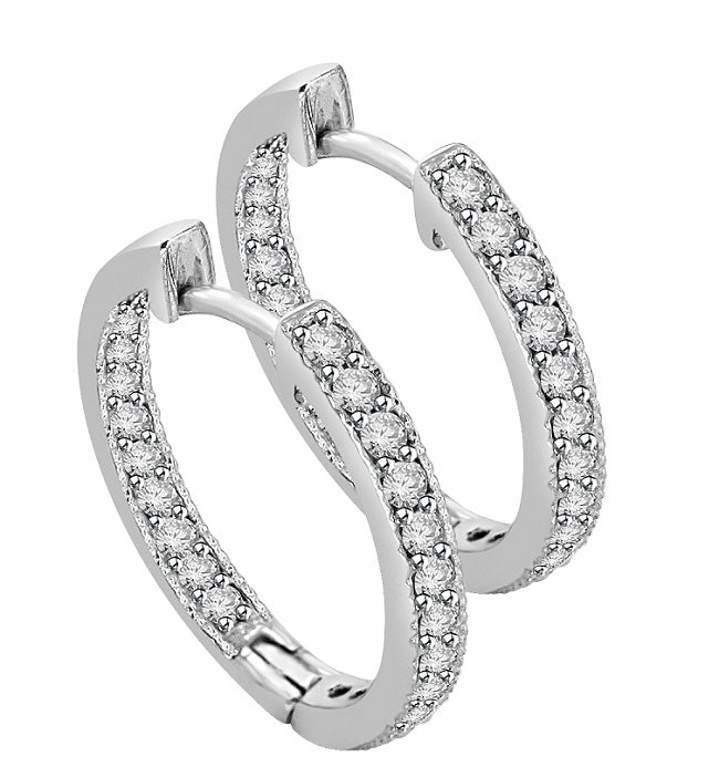 The Xavier 14K White Gold In Outside Genuine Diamond Hoops Earring 0.80 Inch