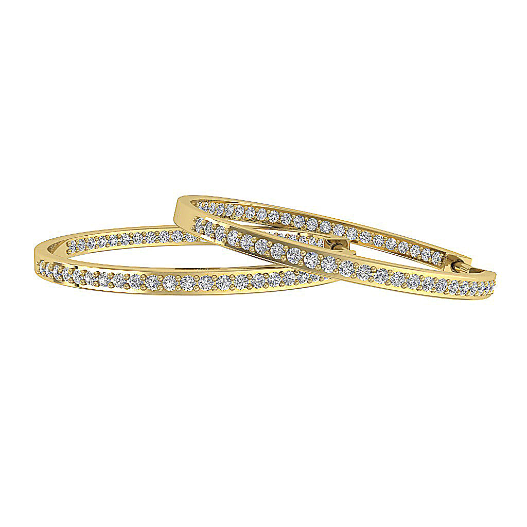 The Parker Natural Diamond In Outside Hoops Earring 1.20 Inch 14K Solid White Gold