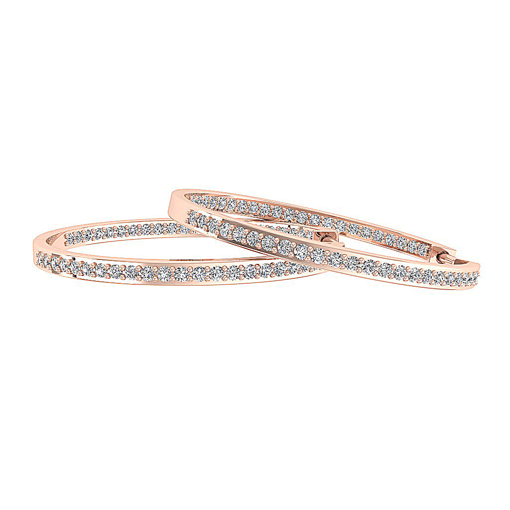 The Parker Natural Diamond In Outside Hoops Earring 1.20 Inch 14K Solid White Gold